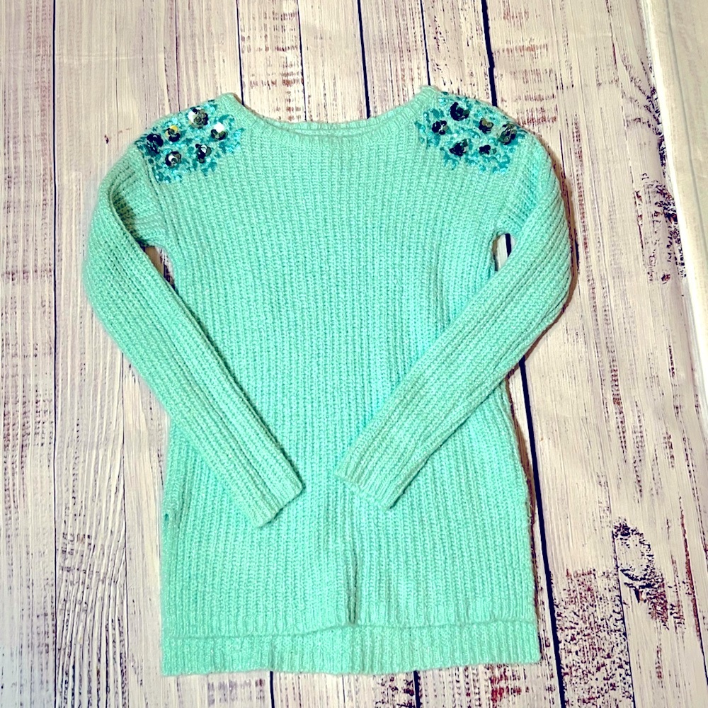 EUC Sequin Shoulder, Light Blue, Girls Justice Sweater
